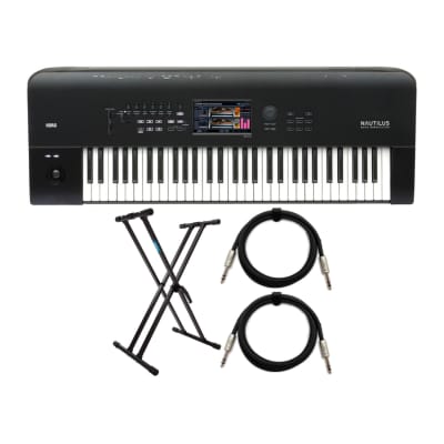 Korg NAUTILUS 61-Key Workstation Synthesizer with Keyboard Stand and 6-Feet TRS Cable (2-Pack) Bundle