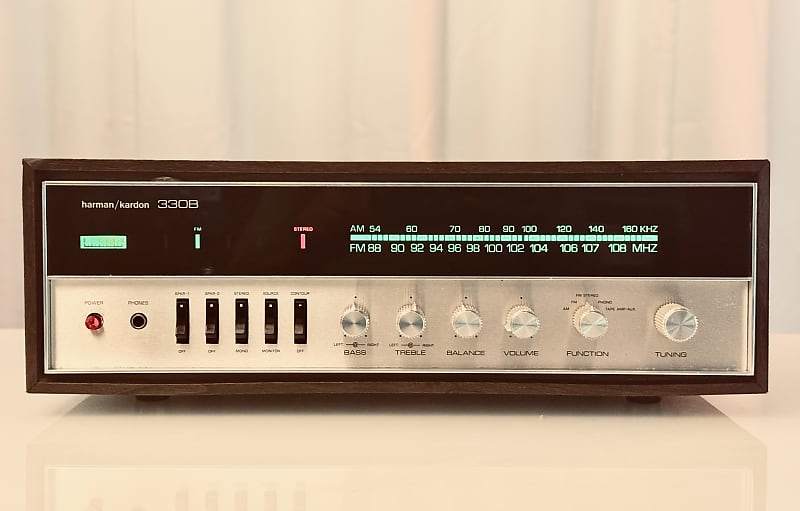 RARE Vintage Harman Kardon 330B  Stereo Receiver - Original Wood Cover + Serviced + Cleaned  			