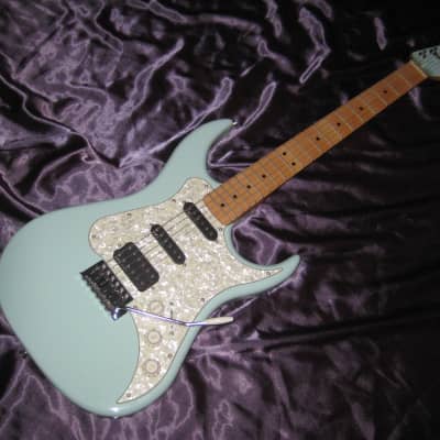 AXL Electric Guitar W/ EMG Pickups and Seafoam Surf Green Finish and Pearl Pickguard image 1