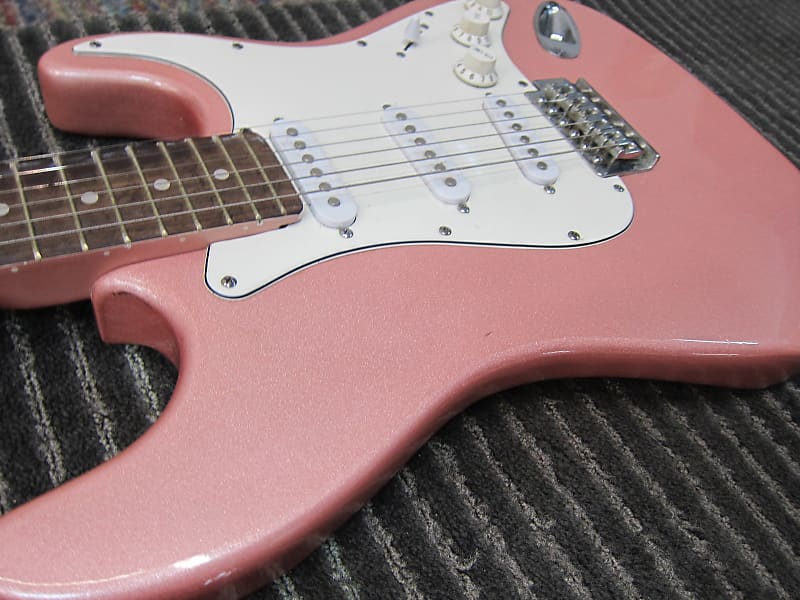 Crescent Strat Style Guitar, Salmon Colo Plays Good, Sounds Good, Needs New Strings, Cool Color, Goo image 1