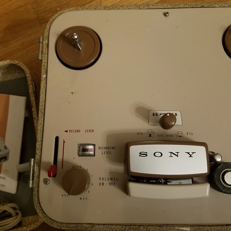 Sony 101 Tapecorder Reel to Reel R2R Japan w/ Cord, Manual, Ad 1959 Cream  and Tan