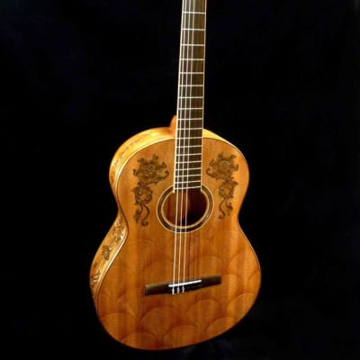 Blueberry Handmade Classical Nylon String Guitar Floral Motif Built to Order for sale