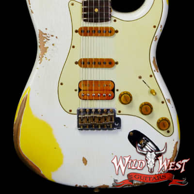 Fender Custom Shop Wild West White Lightning 2.0 Stratocaster HSS Rosewood Board 22 Frets Heavy Relic Graffiti Yellow image 1