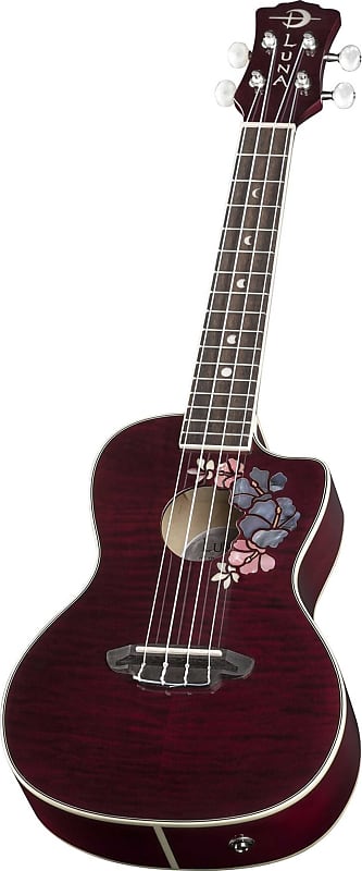 Luna Uke Flora Quilted Maple Acoustic-Electric Concert Uke Bundle