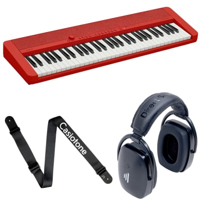 Casio CT-S1 61-Key Portable Keyboard, Red w/ Strap & Bluetooth Headphones