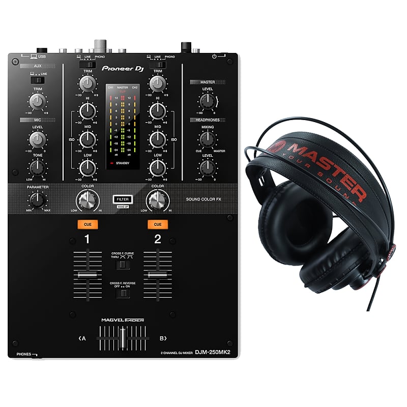 Pioneer DJM-250 DJ MIxer & Master PRO10 Headphones