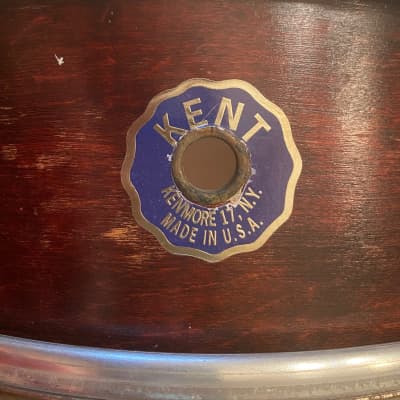 Kent late 50's 14" 6 lug  snare drum now Blue repo badge Made in NY USA Single Tension Single flanged hoops Evans Remo Puresound Custom build image 1