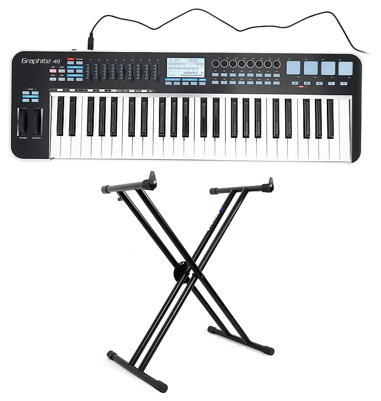 Samson Graphite 49 Key USB MIDI DJ Keyboard Controller w/ Fader/Pads + Stand image 1