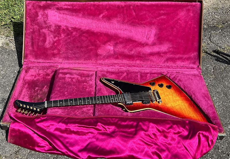 1982 Gibson Explorer CMT W/HSC Cherry Sunburst Flame Maple Top image 1