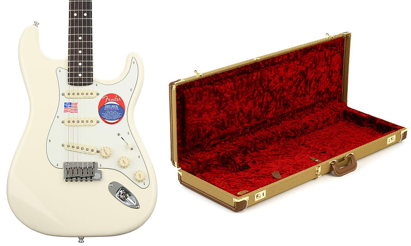 Fender Jeff Beck Stratocaster - Olympic White with Rosewood Fingerboard  Bundle with Fender G&G Deluxe Hardshell Case for Stratocaster / Telecaster - Tweed with Red Poodle Plush Interior image 1