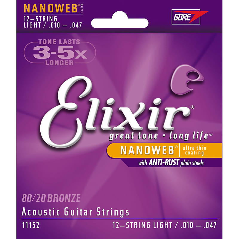 Elixir Nano Acoustic Guitar Strings 12-String Light 10-47 image 1