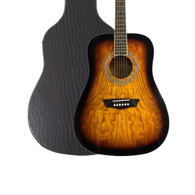 Washburn W2021 Dreadnought Solid Quilted Ash Top Acoustic Guitar Sunburst, Free Digital tuner, Strap and Picks - With black case / Acoustic / Dreadnought for sale