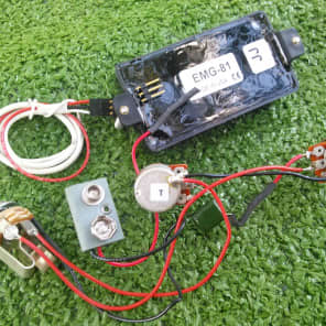 EMG Genuine USA EMG model 81 JJ Hot Bridge Position Noiseless Humbucking Pickup With Wiring Harness Original 25k Pots For Volume And Tone And Input Jack With 9v Battery Clip And Quick Connector For The Pickup Original Factory Black Color image 4