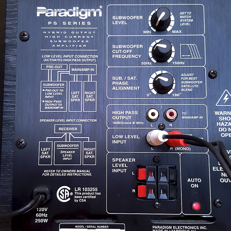 Paradigm PS-1000 V.1 Subwoofer w/ Amp +Speaker Wires | Reverb Canada