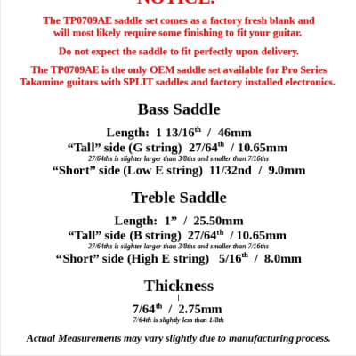 Takamine Pro Series SPLIT SADDLE / Genuine OEM Part / uncut BONE / # TP0709AE image 5