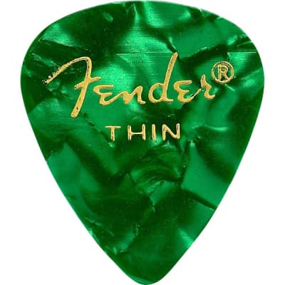 Fender 351 Shape Premium Celluloid Picks 12 Pack Green Moto Thin for sale