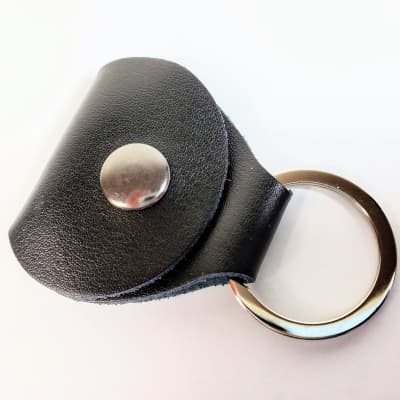 Guitar Pick Keychain - Guitar Pick Holder- Black Genuine Leather with Metal Snap - Holds up to 10 G image 2