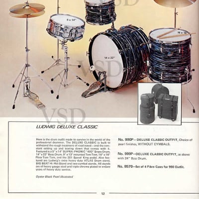 Vintage 1970s Ludwig No. 999 Deluxe Classic Outfit 9x13 / 16x16 / 14x24" Drum Set (3-Ply) in Silver Sparkle image 7