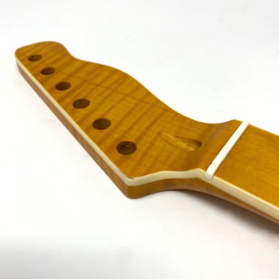 Tele-Style Neck, Beautiful Vintage Amber Tiger Flame Maple w/ Flame Maple Fingerboard, Cream Binding image 10