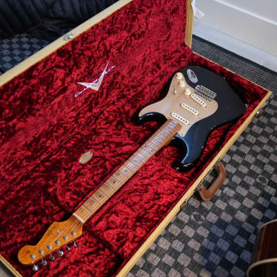 NAMM ltd Fender Fender Custom Shop '56 Stratocaster Roasted Relic Aged Black Electric Guitar 2020 - nitro lacquer finish image 4