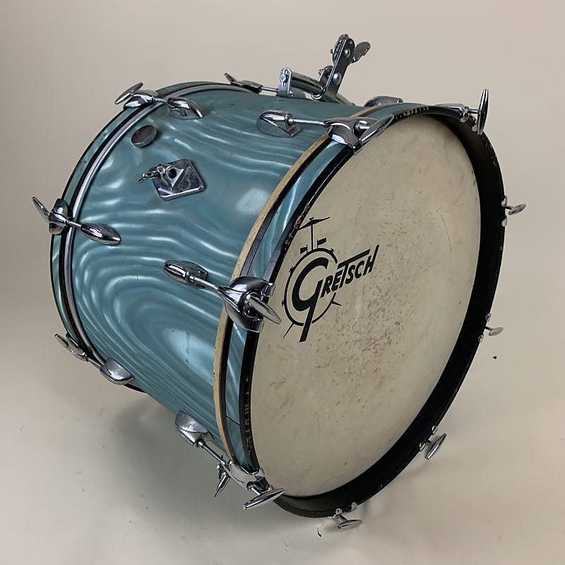 Gretsch 4249 20x14 round badge 1960’s Aqua satin flame bass Reverb