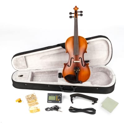 Glarry 4/4 Solid Wood EQ Violin Case Bow Violin Strings Shoulder Rest Electronic Tuner Connecting Wire Cloth 2020s - Matte image 1