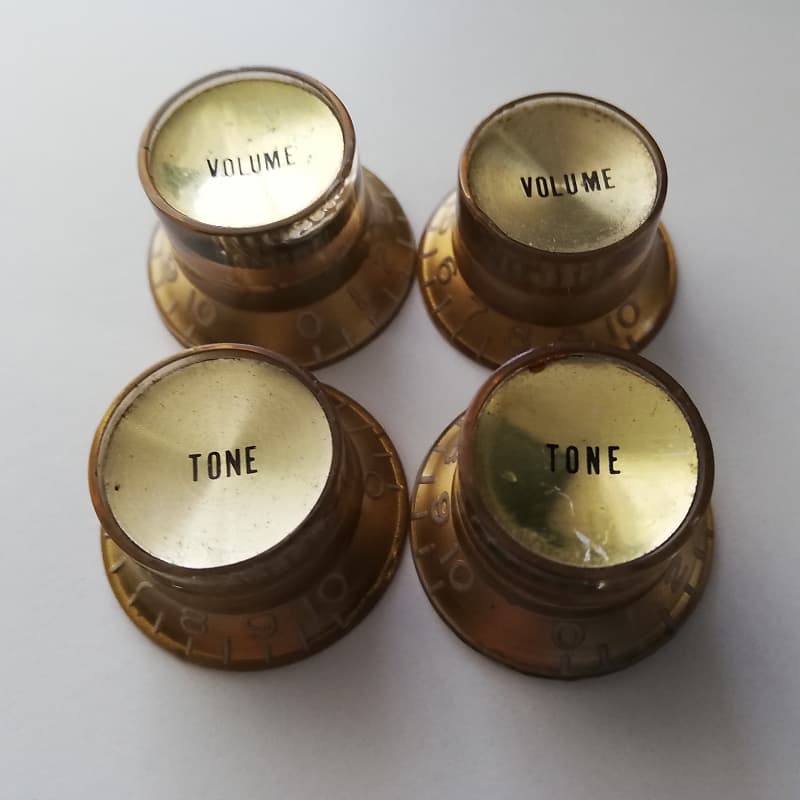 Genuine GIBSON Bell Reflector Top Hat Amber Knobs Les Paul Reverb