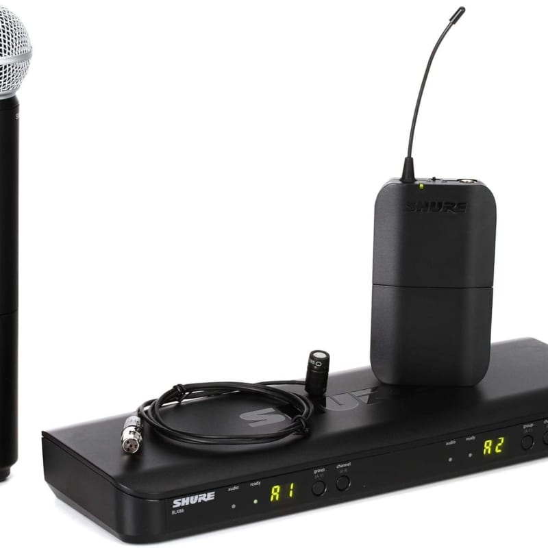 Shure UR4D Wireless Receiver w/ two UR1 Bodypack Transmitters - H4 Band  CG0077E | Reverb