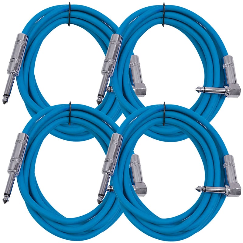 4 Pack - 10' Blue Guitar Cable TS 1/4" to Right Angle - Instrument Cord image 1