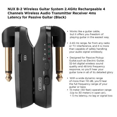 NUX Mighty Lite BT Desktop Bluetooth Guitar Amp w/ B-2 Black 2.4 GHz Digital WL Instrument System image 7