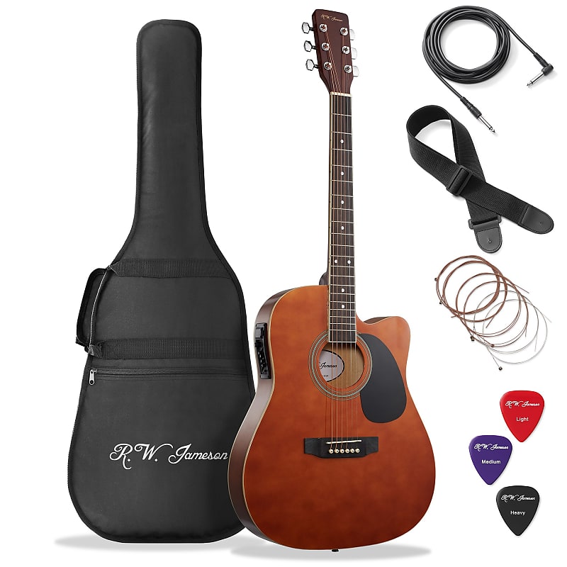 Thinline Cutaway Acoustic Electric Guitar with Gig Bag - Right