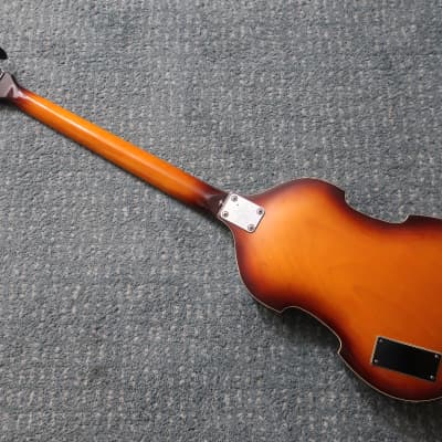 Vintage 1960s Teisco Rhythm Line Viola Violin Scroll Headstock Beatles Bass Guitar Rare Sunburst Clean Case Low Easy To Play Action Short Scale 30' image 7