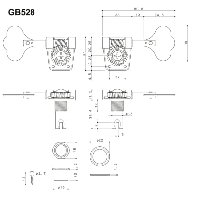 NEW Gotoh Res-O-Lite GB528 Vintage Style Bass 4-in-Line Set LEFT HANDED -  NICKEL