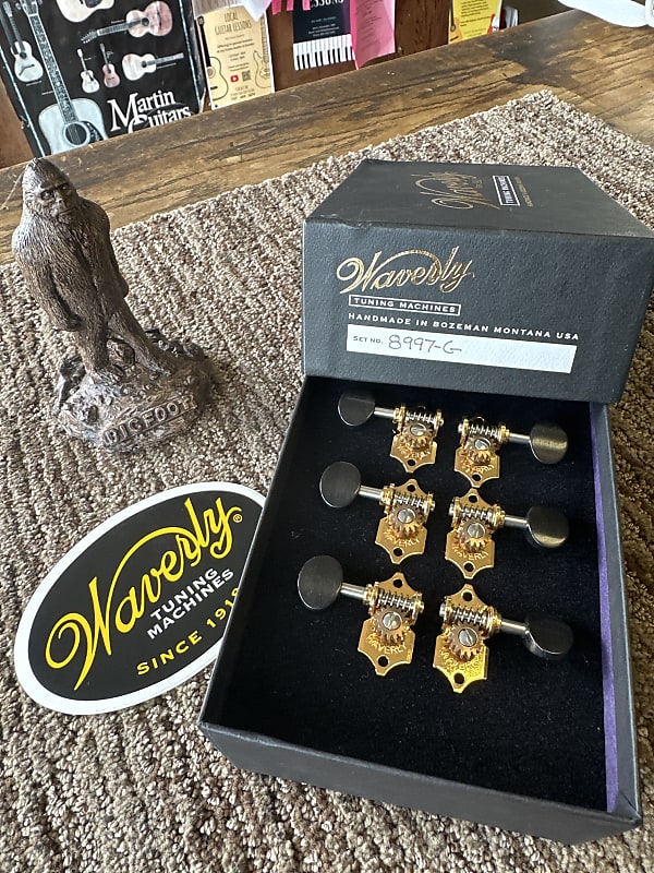 Waverly 8997 Gold Tuners w/Ebony knobs 3L + 3R Gold Reverb
