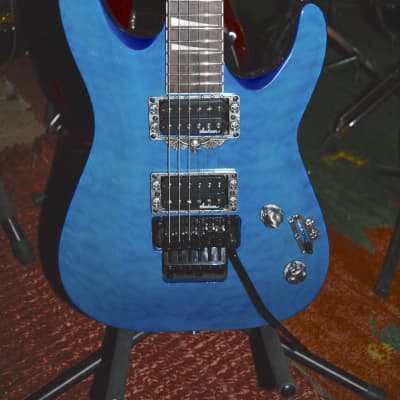 Custom Skull Guitar, a Jackson JS Series Dinky Solid Arch Top JS32 DKA in Transparent Tiger Blue, w/ New Dunlop Straploks & Nice ABS HSC for sale
