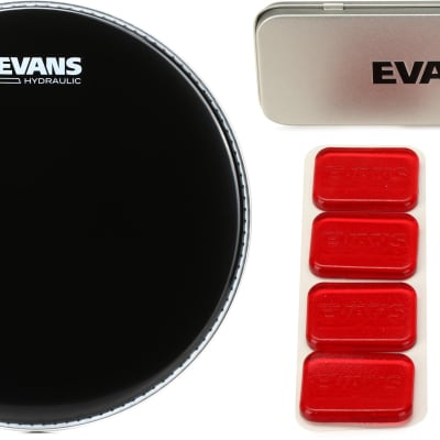 Evans Hydraulic Black Drumhead - 12 inch  Bundle with Evans EQ Pods Control Gels image 1