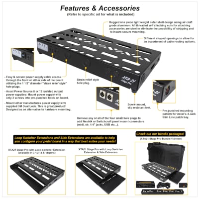 Accel XTA21 Pedal Board, 3 1/2" deep Switcher Bracket, Side Extension without Tote image 2