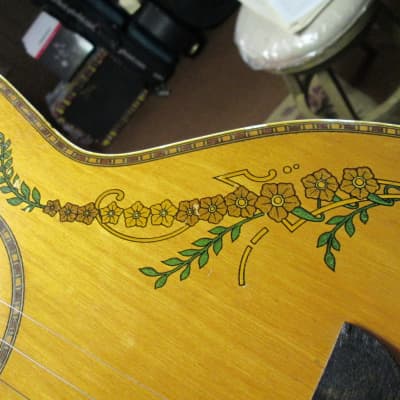 Unknown Parlor Acoustic Guitar 30s/40s art deco soso player w/intonation issues image 6