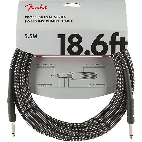 Fender Professional Instrument Cable, 5.7m/18.6ft, Gray Tweed image 1