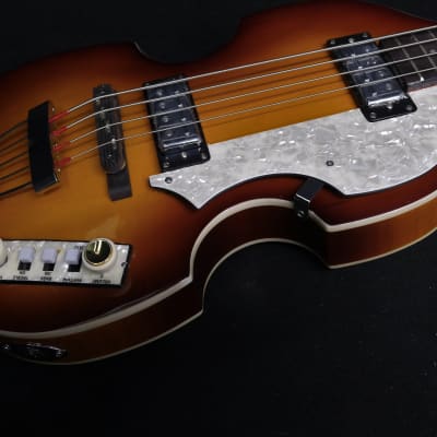 CUSTOM Hofner Ignition PRO Beatle Bass HI-BB-PE-SB has White Switches, HCT-500/1 Pickguard & Control Plate, TeaCups image 1