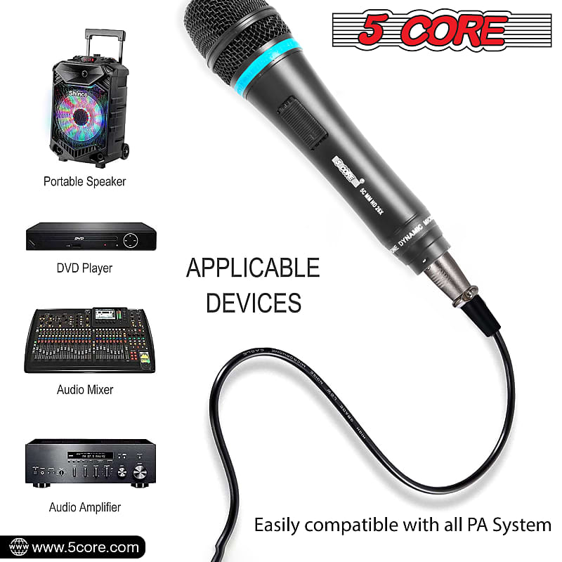 5 Core Microphone Professional Dynamic Karaoke XLR Mic with ON OFF Switch  Handheld Micrófono for Singing Podcast Speeches Includes Cable Mic Holder  Carry Bag ND-26X