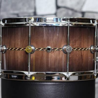 Hendrix Drums 14x7 in. Gloss Walnut Burst Stave Snare w/deco inlay image 4