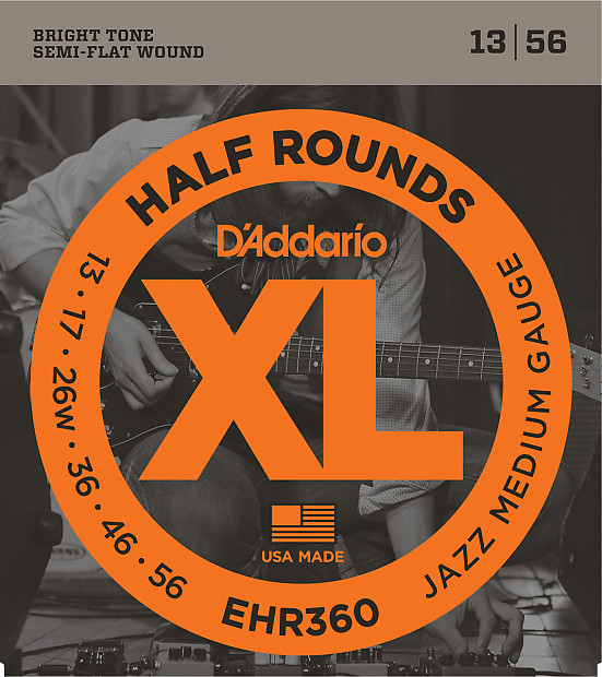 D'Addario EHR360 Half Round Jazz Medium Electric Guitar Strings, 13-56 image 1