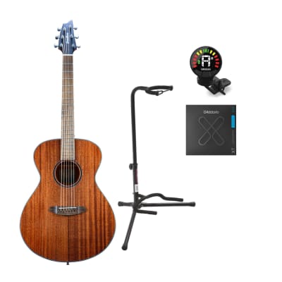 Breedlove Discovery S Concert African Mahogany Acoustic Guitar (Natural Satin) Bundle with Stand, Clip-On Tuner, and Strings (4 Items) image 1