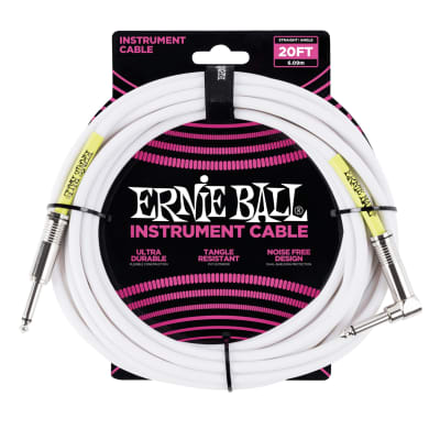 Ernie Ball 20' 1/4" Straight / Angle Instrument Cable - White (20-foot)