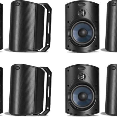 Polk Audio Atrium 4 Outdoor Speakers with Bass Reflex Enclosure | 8 Speaker Pack (4 Pairs, Black) - All-Weather Durability | Broad Sound Coverage | Speed-Lock Mounting System | 8 Speakers (Black) image 2