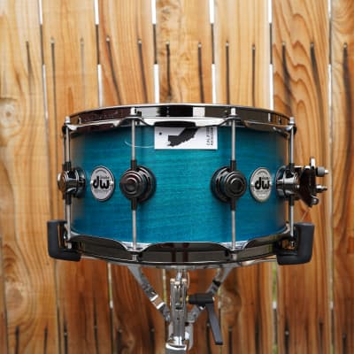 DW USA Collectors Series - 6.5 x 14" Pure Birch HVLT Shell Snare Drum - Azure Blue Satin Oil w/ Black Nickel Hdw. image 1