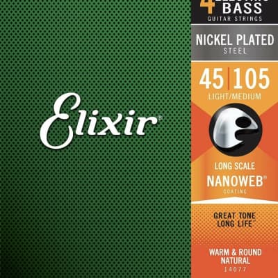 Elixir 14077 Nanoweb Nickel Plated Steel 4-String Electric Bass Strings -  Medium (45-105) | Reverb