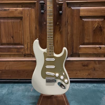 FREAKIN! Danocaster Strat 2014 Nicotine White with Anodized Gold Pickguard V-Neck (Video Demo) for sale