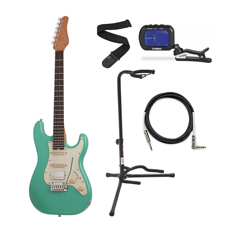 Schecter Nick Johnston Traditional H/S/S 6-String Electric Guitar (Atomic Green) Bundle with Stand, Tuner, Strap, and Cable (5 Items) image 1